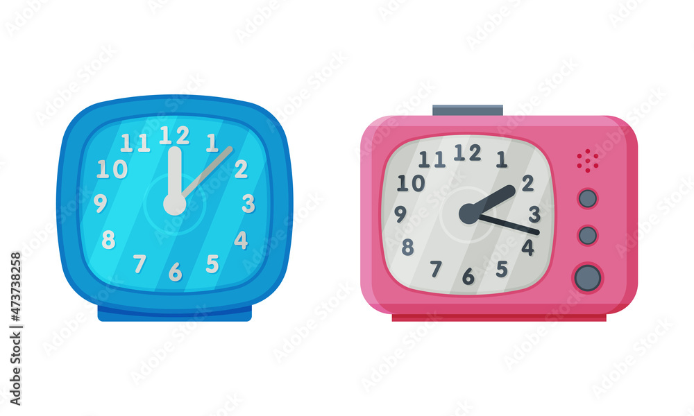 Aufkleber Clock with Clock Face and Clockwork Mechanism Displaying Time Vector Set