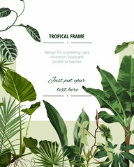 Botanical vertical banners with tropical leaves and plants. Design for cosmetics, spa, health care products, travel company. Can be used as summer background.