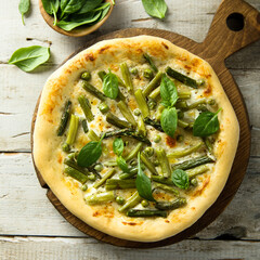 Homemade pizza with pea and green bean