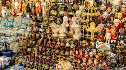 souvenirs on a street  stall near Vatican city, Rome, Italy