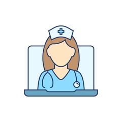 Medical online consultation from a nurse flat line icon