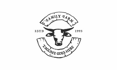 Retro Vintage Cattle Angus Emblem Label Livestock Logo Design Vector