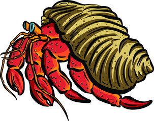 Crab Crustacean Shell Vector Cartoon Illustration