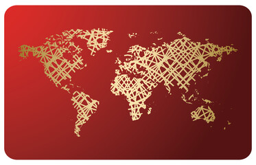 red card with abstract world map - vector curves