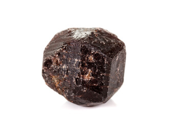 macro mineral stone  Garnet, on a white background