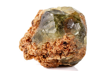 Macro stone Grossular mineral on white background