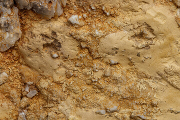 Macro mineral stone Snow quartz with calcite on a black background