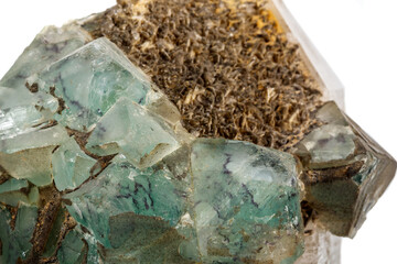 Macro stone Fluorite mineral on white background