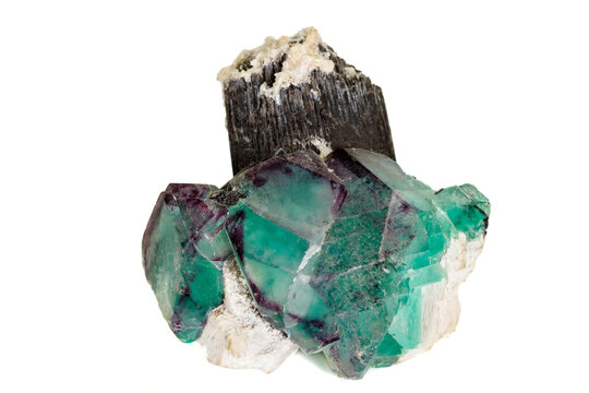 macro mineral fluorite stone on white background