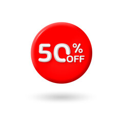 3d Sale label or icon with 50 percent price off. Circle discount badge or price tag for promo design. Vector illustration.