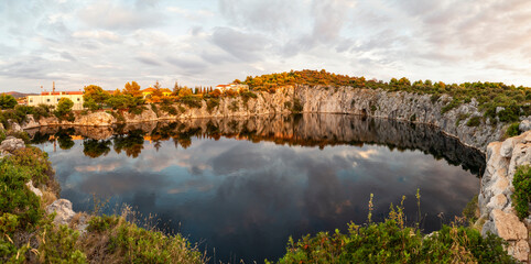 Scenic view of lake amidst rock formation, Lake Dragon's Eye, Rogoznica, Croatia