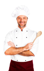 Portrait of a smiling chef isolated on white