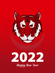2022 Happy new year greeting card design with Head of red tiger.