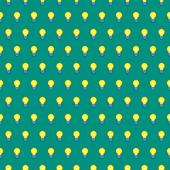 simple vector pixel art seamless pattern of cartoon yellow light bulbs on green background