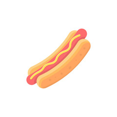 hot dog illustration. bread, sausage meat. junk food. flat cartoon style. vector design