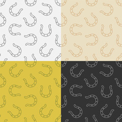 set of seamless patterns with horseshoe for horse. Symbol of good luck and happiness in culture. Ornament for decoration and printing on fabric. Design element. Vector - obrazy, fototapety, plakaty