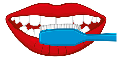 Woman lips with toothbrush. Teeth brushing. Dental care symbol