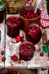 Homemade easy Cherry  filling in to the jar