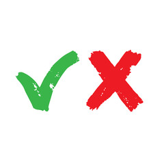 Green check mark and red cross symbol with dashed lines.