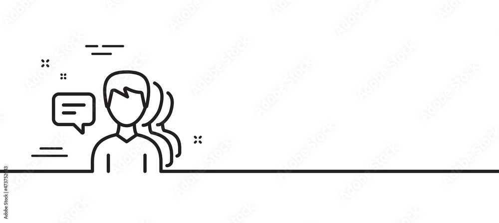 Poster group of men line icon. human communication symbol. teamwork sign. minimal line illustration backgro