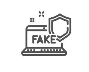 Fake internet line icon. Web propaganda sign. Wrong truth symbol. Quality design element. Linear style fake internet icon. Editable stroke. Vector