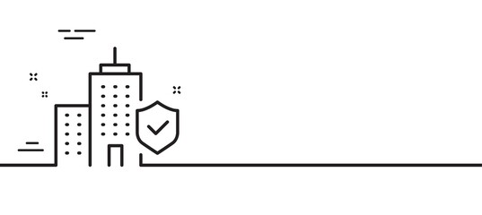 Apartment insurance hand line icon. Risk coverage sign. Building protection symbol. Minimal line illustration background. Apartment insurance line icon pattern banner. Vector