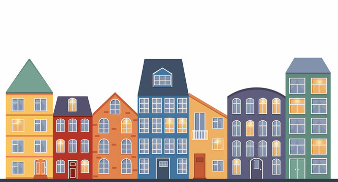 houses in scandinavian style, street, set
