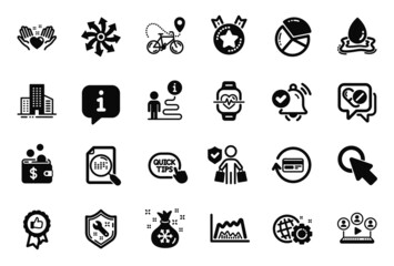 Vector Set of Business icons related to Buyer insurance, Medical drugs and Quick tips icons. Video conference, Santa sack and Water splash signs. Hold heart, Seo gear and Pie chart. Vector