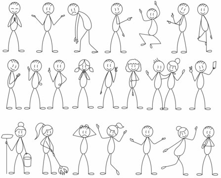 stick figure, vector human set on white background, isolated, vector