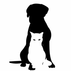 silhouette of dog and cat on white background, isolated, vector