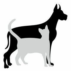 silhouette of dog and cat on white background, isolated