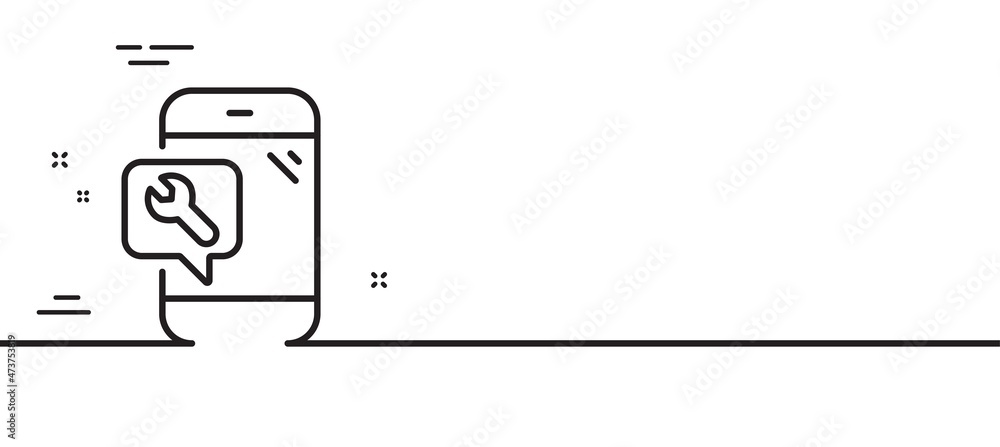 Poster spanner tool line icon. phone repair service sign. fix instruments symbol. minimal line illustration