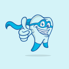 Funny Cute Cartoon Hero Mascot Character Dental logo design inspiration idea and concept