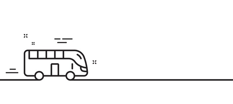 Bus tour transport line icon. Transportation sign. Tourism or public vehicle symbol. Minimal line illustration background. Bus tour line icon pattern banner. White web template concept. Vector