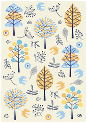 北欧風_木と草花のパターン