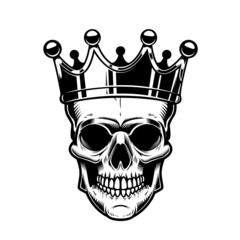 Skull with king crown. Design element for logo, label, sign, emblem. Vector illustration