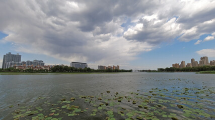 Fototapeta premium Waterfront City architectural scenery, North China