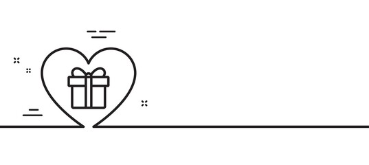 Love Gift box line icon. Present or Sale sign. Birthday Shopping symbol. Package in Gift Wrap. Minimal line illustration background. Romantic gift line icon pattern banner. Vector