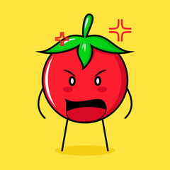 cute tomato character with angry expression.mouth wide open. green, red and yellow. suitable for emoticon, logo, mascot