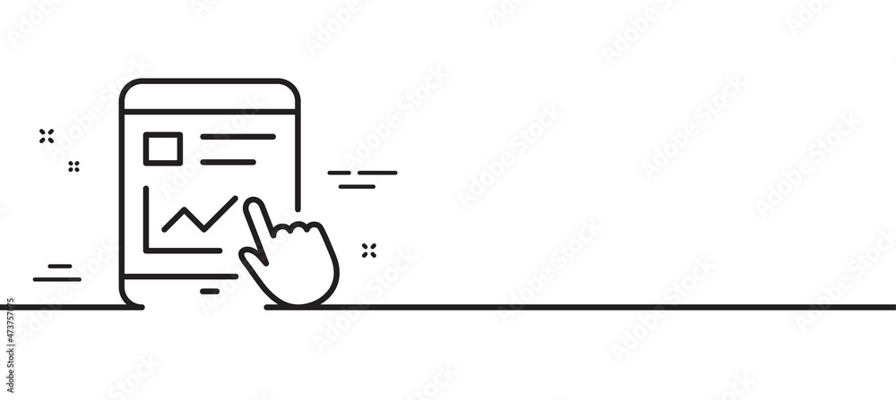 Poster online education line icon. tablet pc sign. web presentation with charts symbol. minimal line illust