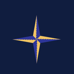 Obraz premium Star, compass logo.Abstract geometric icon.Decorative, ornamental style symbol.Direction sign isolated on dark background.