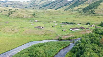 Ancient yurts of nomads, national wooden yurts of Khakassia, Russia