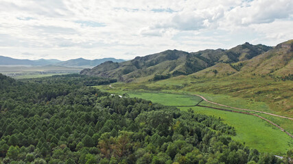 Naklejka premium Endless forest, taiga, rivers and lakes of Siberia, beautiful nature of Russia, Siberia, Khakassia