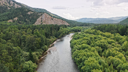 Fototapeta na wymiar Endless forest, taiga, rivers and lakes of Siberia, beautiful nature of Russia, Siberia, Khakassia