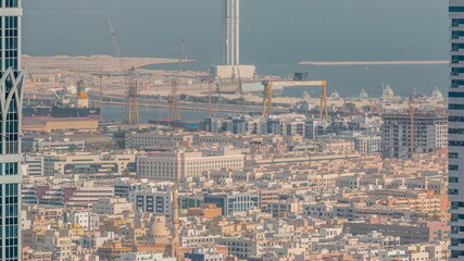 Aerial view of apartment houses and villas in Dubai city timelapse, United Arab Emirates