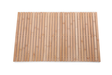 Bamboo rug isolated on white. Bath accessory