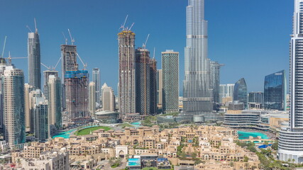 Fototapeta na wymiar Dubai Downtown all day timelapse with tallest skyscraper and other towers