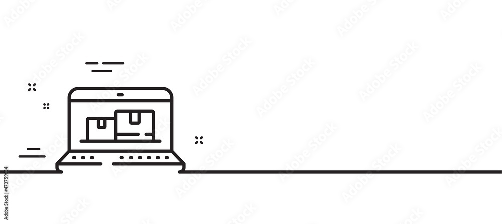 Poster web inventory line icon. wholesale computer sign. warehouse system symbol. minimal line illustration