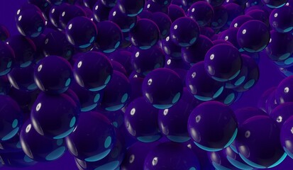 Purple glossy bubbles abstract 3d render illustration