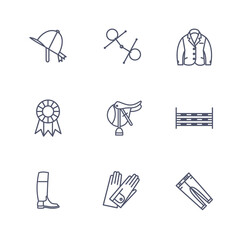Equestrian outline icons, online shop design, show jumping items - 473760083